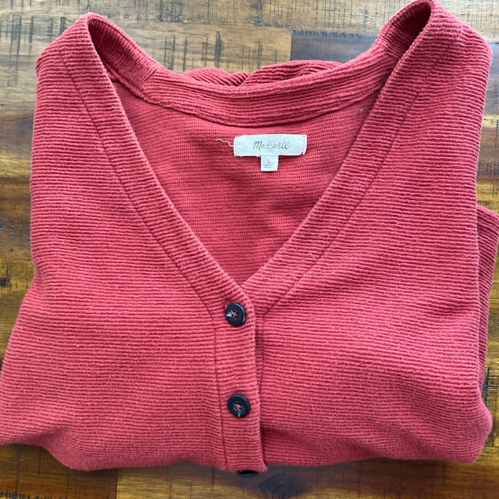 Madewell cardigan in a cranberry “red”. Large.
